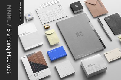 28款時(shí)尚品牌VI設(shè)計(jì)辦公用品展示貼圖樣機(jī)模板 MNML - Branding Mockups